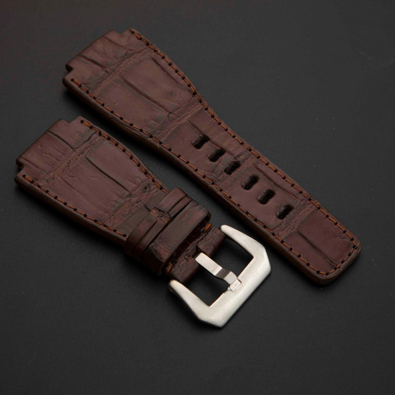 BROWN CROCODILE BELLY LEATHER STRAP