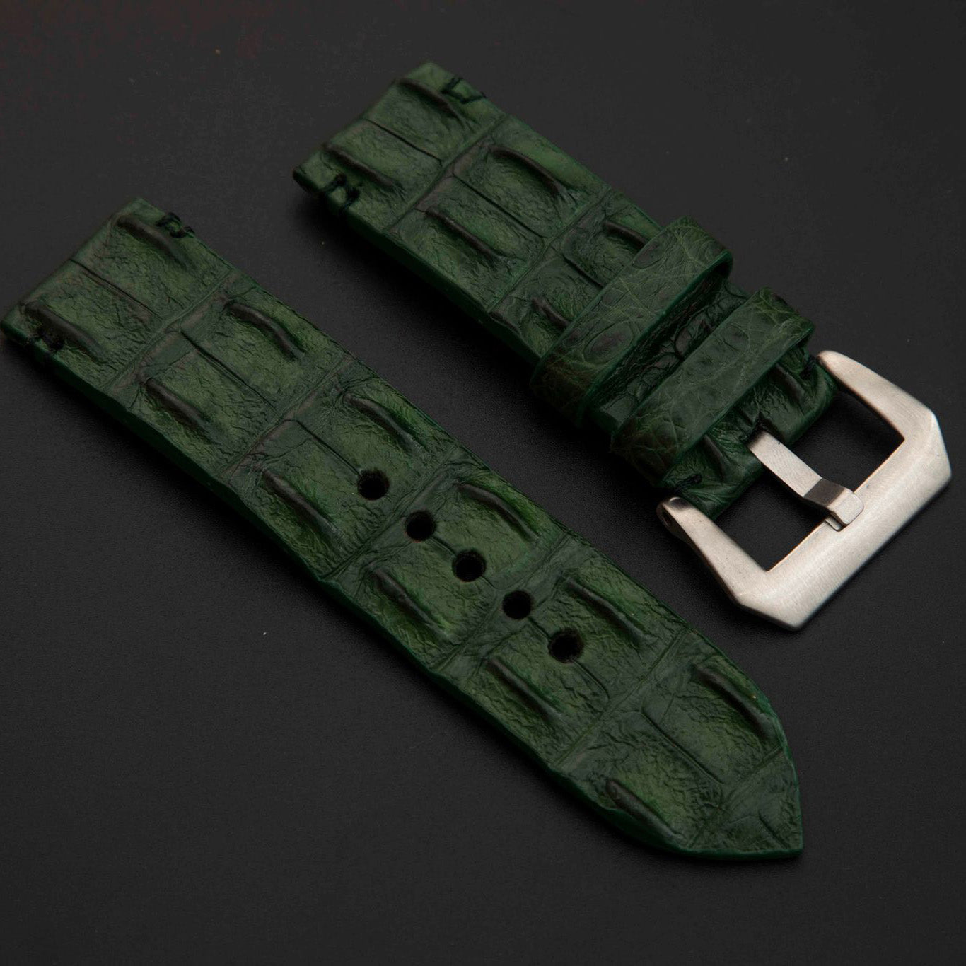 GREEN CROCODILE HORNBACK LEATHER STRAP