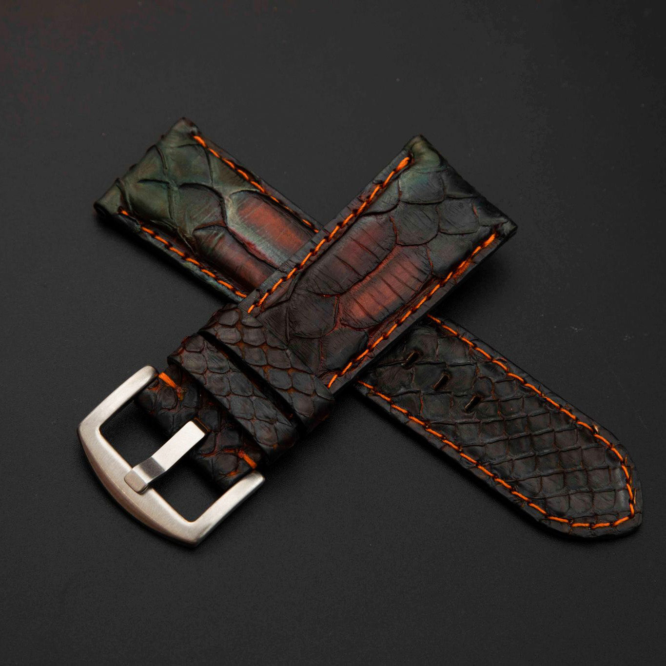 BLACK&BROWN PYTHON LEATHER STRAP