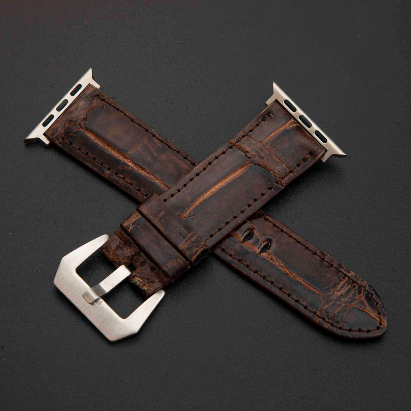 BROWN CROCODILE BELLY LEATHER STRAP