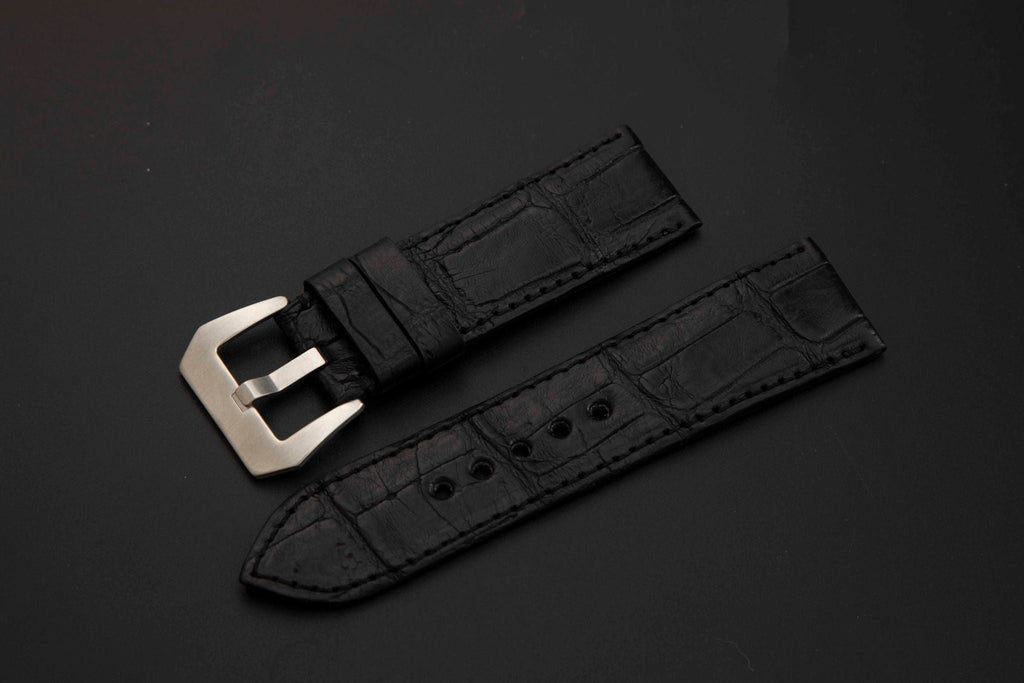 BLACK CROCODILE BELLY LEATHER STRAP - Lac Crado 