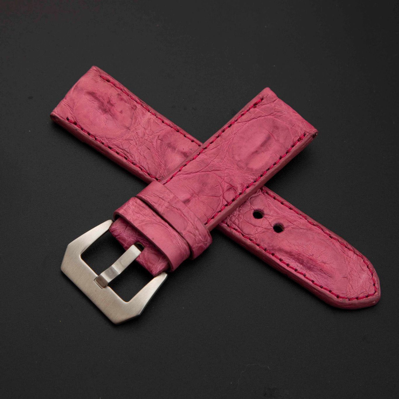 PINK CROCODILE HORNBACK LEATHER STRAP