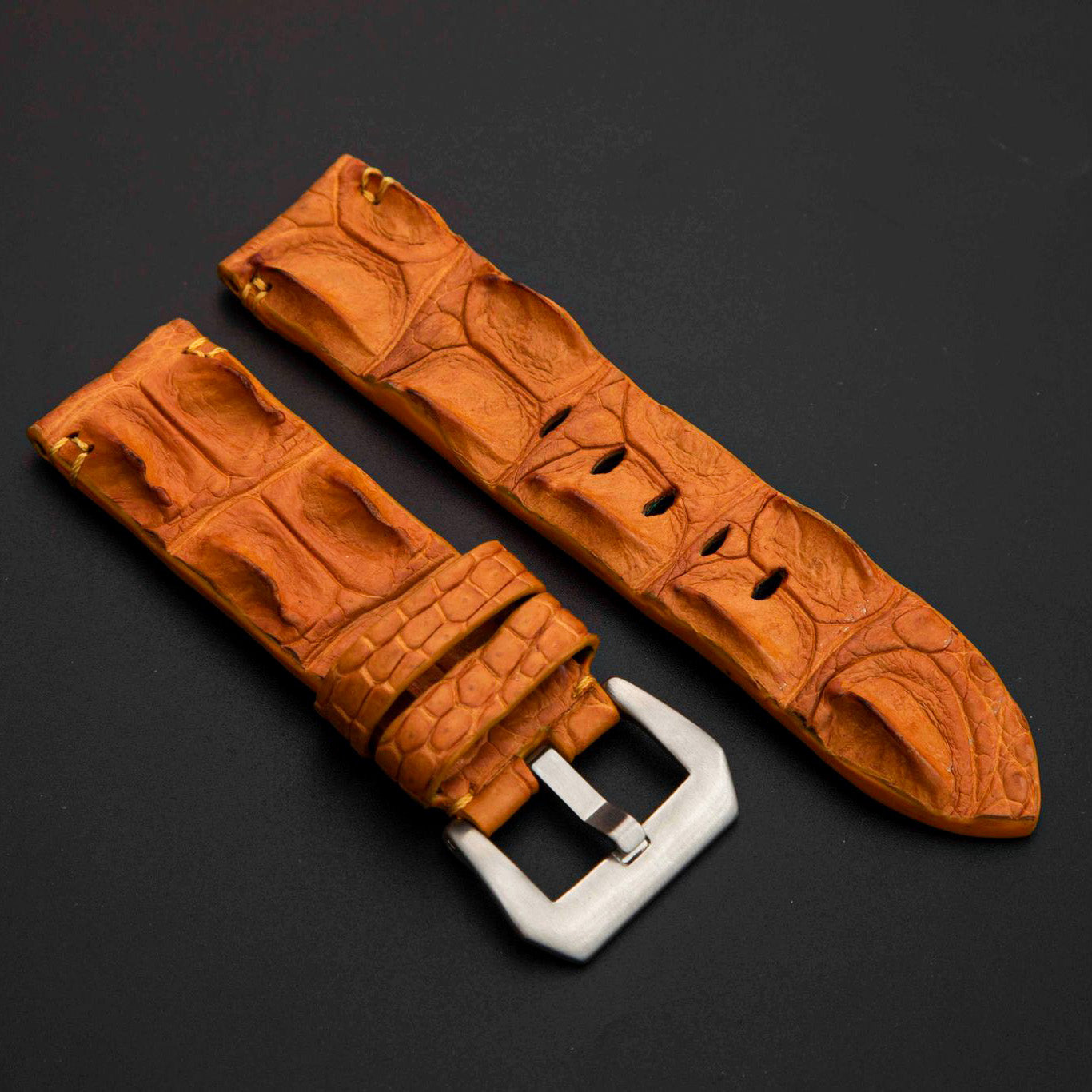 ORANGE CROCODILE HORNBACK LEATHER STRAP