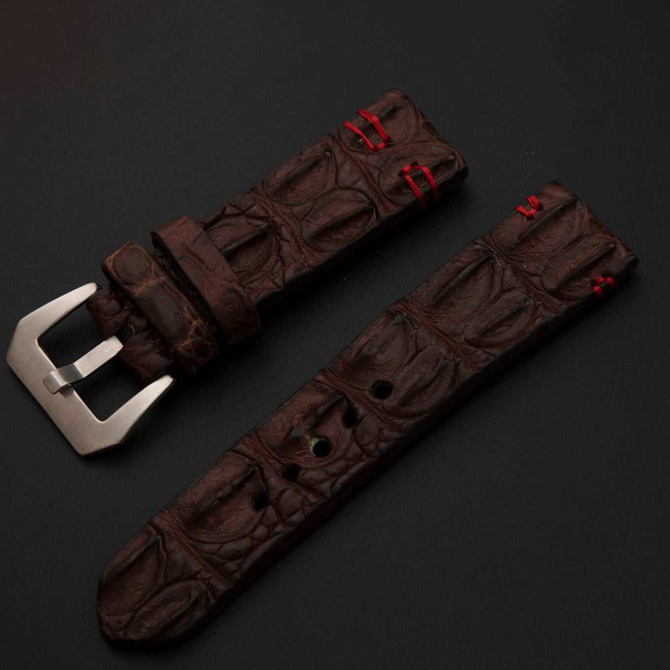 BROWN CROCODILE HORNBACK LEATHER STRAP