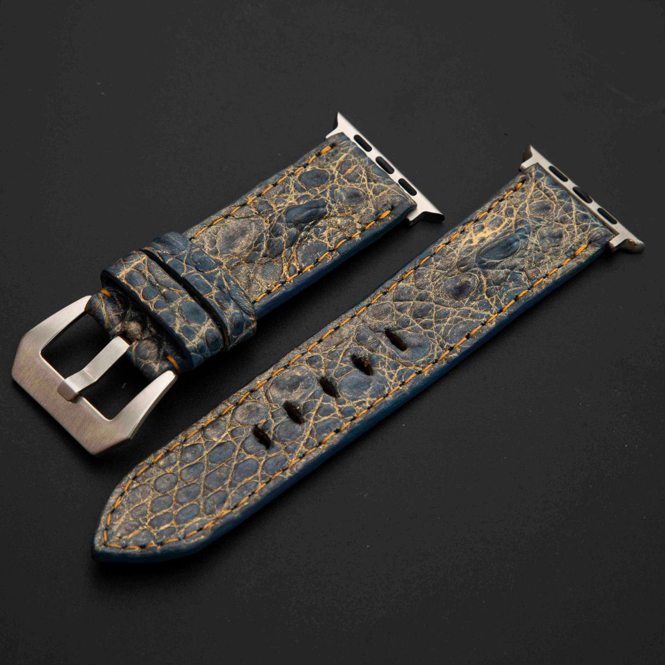 BLUE&GOLD CROCODILE HORNBACK LEATHER STRAP