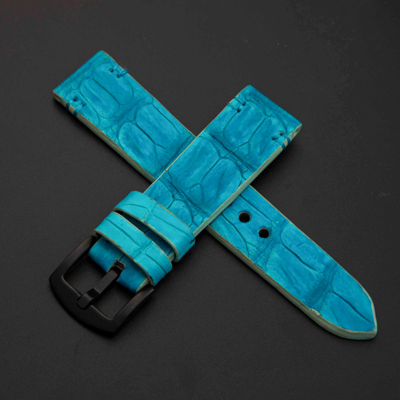 BLUE CROCODILE HORNBACK LEATHER STRAP