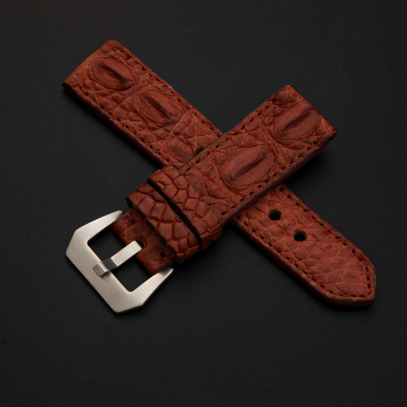 BROWN CROCODILE HORNBACK LEATHER STRAP
