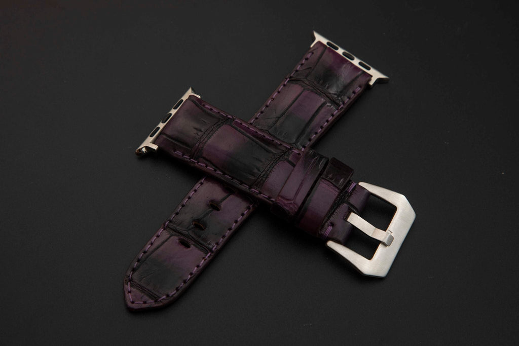 PURPLE&BLACK CROCODILE BELLY LEATHER STRAP