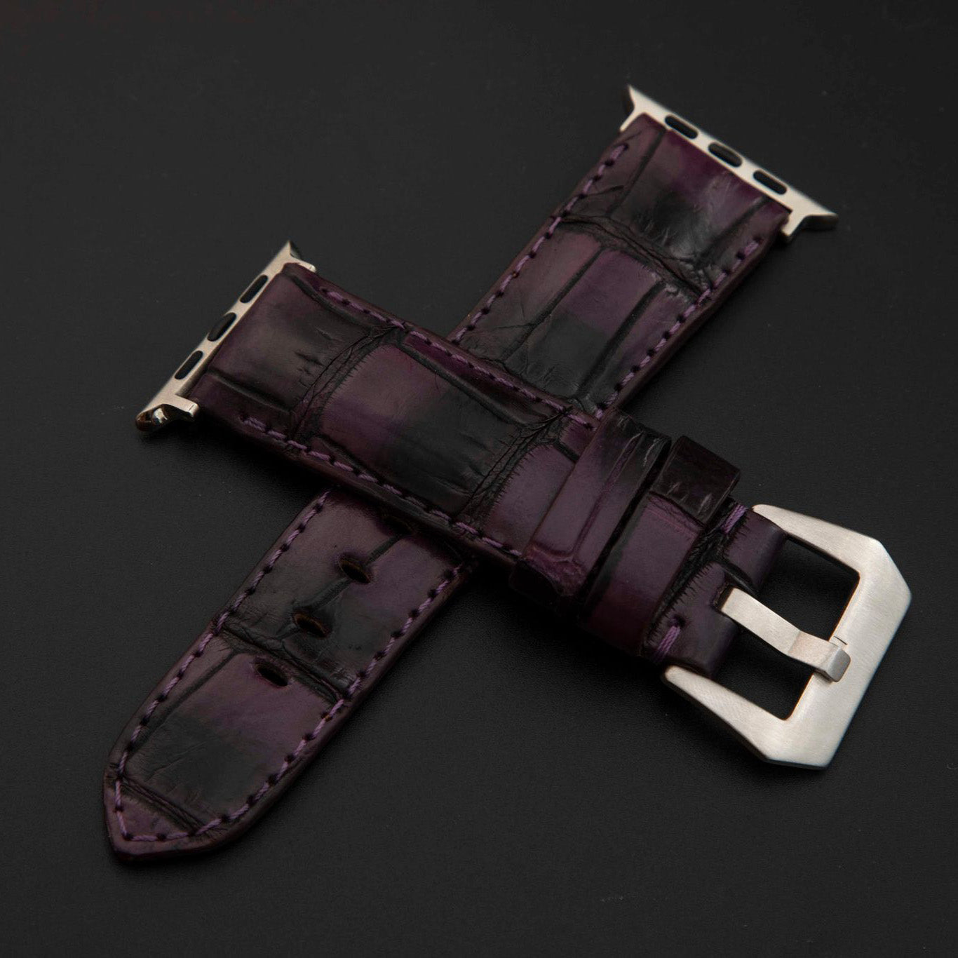 PURPLE&BLACK CROCODILE BELLY LEATHER STRAP