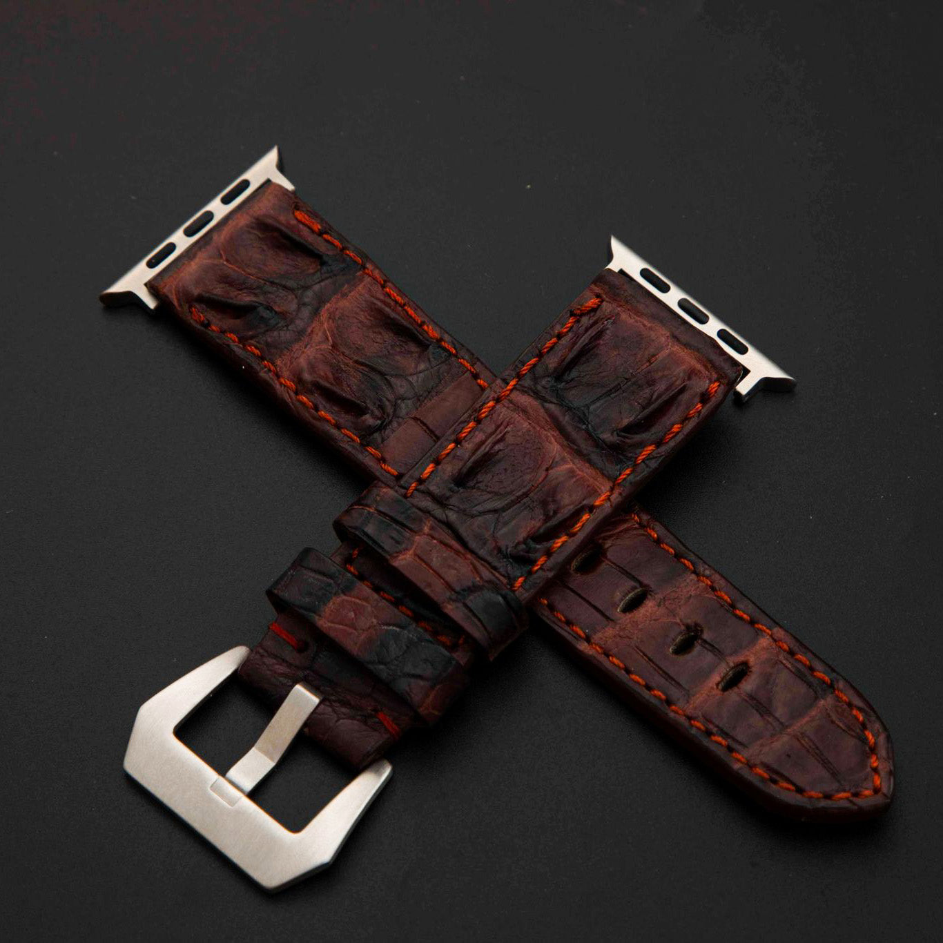 BLACK&RED CROCODILE HORNBACK LEATHER STRAP