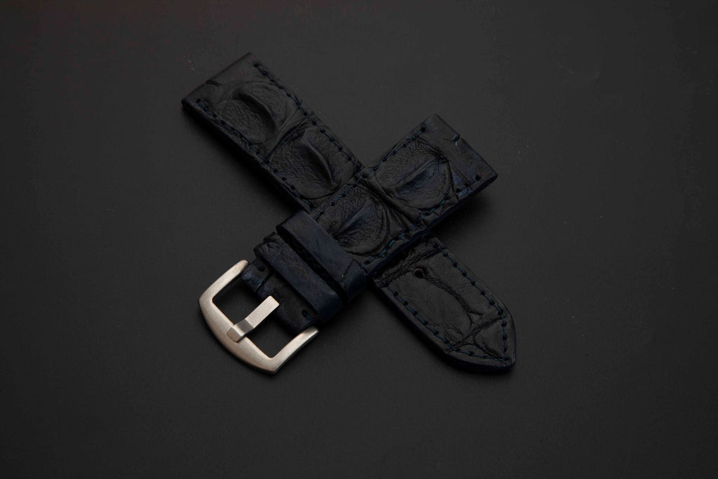 BLACK CROCODILE HORNBACK LEATHER STRAP