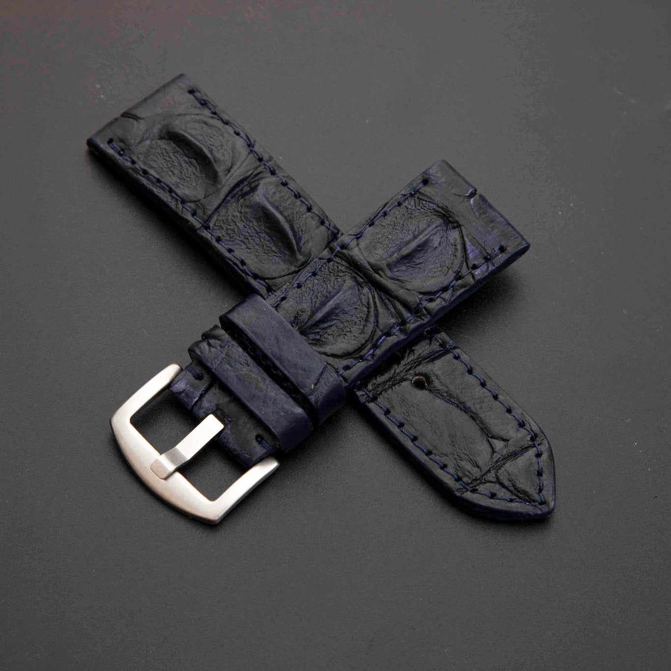 BLACK CROCODILE HORNBACK LEATHER STRAP