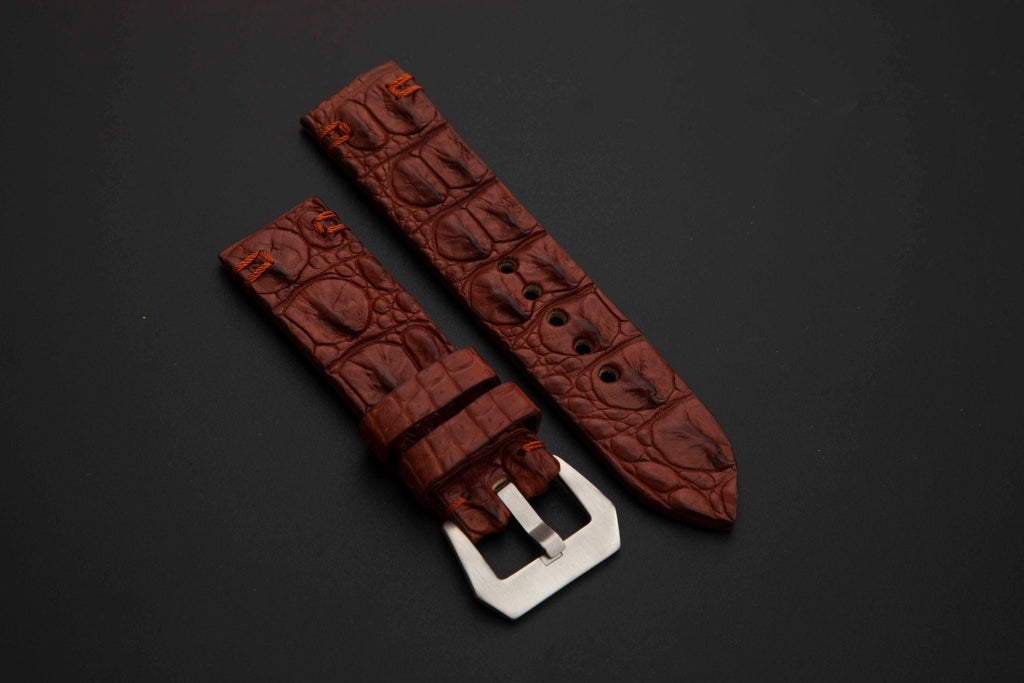 BROWN CROCODILE HORNBACK LEATHER STRAP