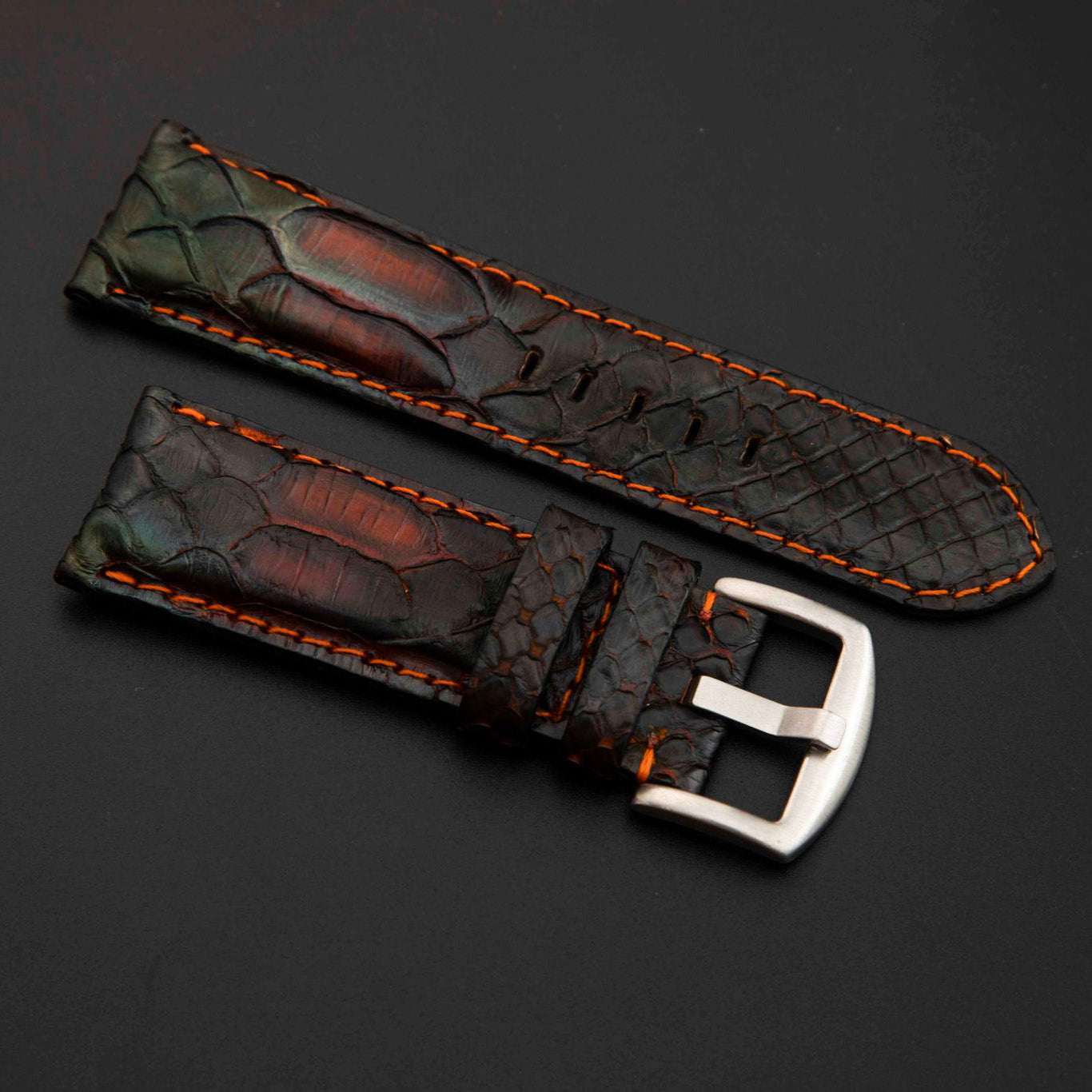 BLACK&BROWN PYTHON LEATHER STRAP