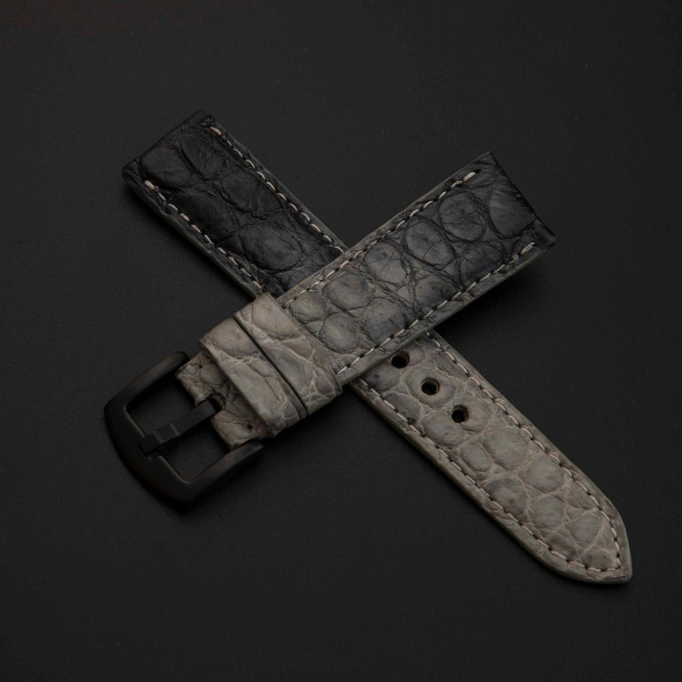 GREY&BLACK CROCODILE BELLY LEATHER STRAP