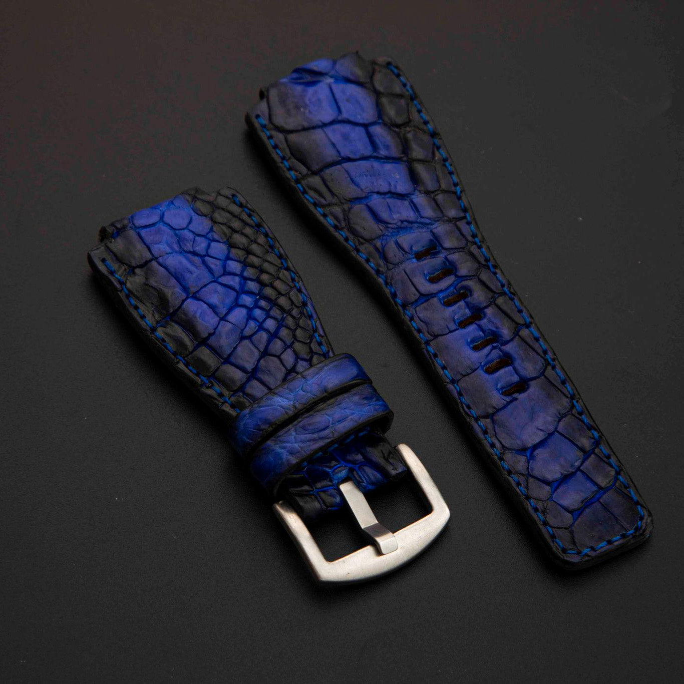 BLACK&BLUE CROCODILE HORNBACK LEATHER STRAP