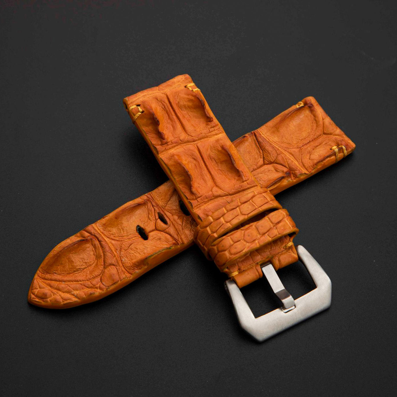 ORANGE CROCODILE HORNBACK LEATHER STRAP