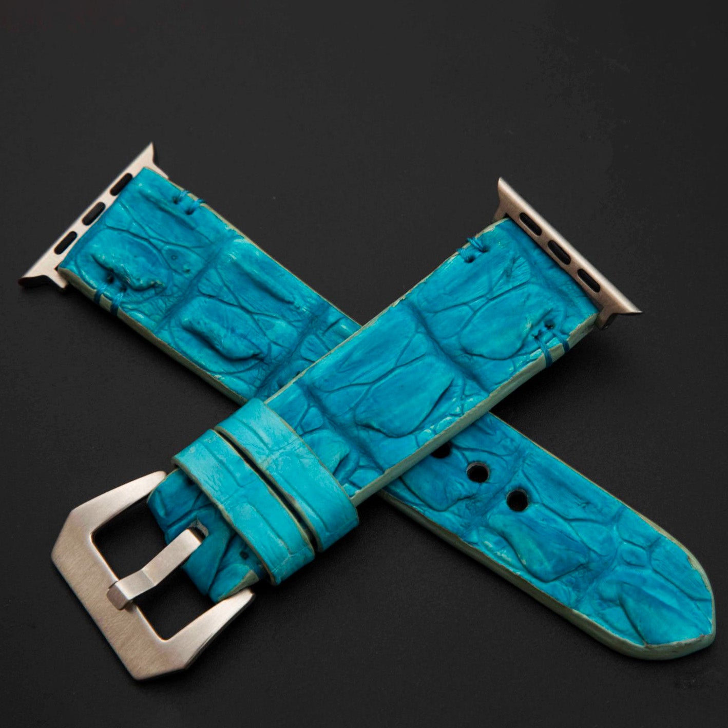 BLUE CROCODILE HORNBACK LEATHER STRAP