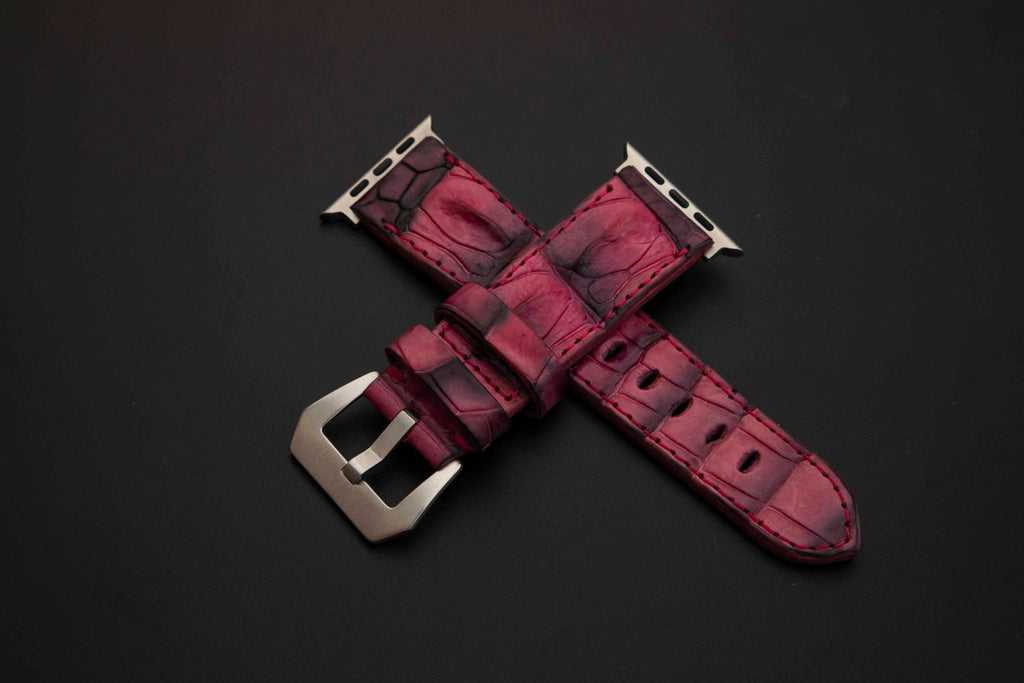 PINK&BLACK CROCODILE HORNBACK LEATHER STRAP