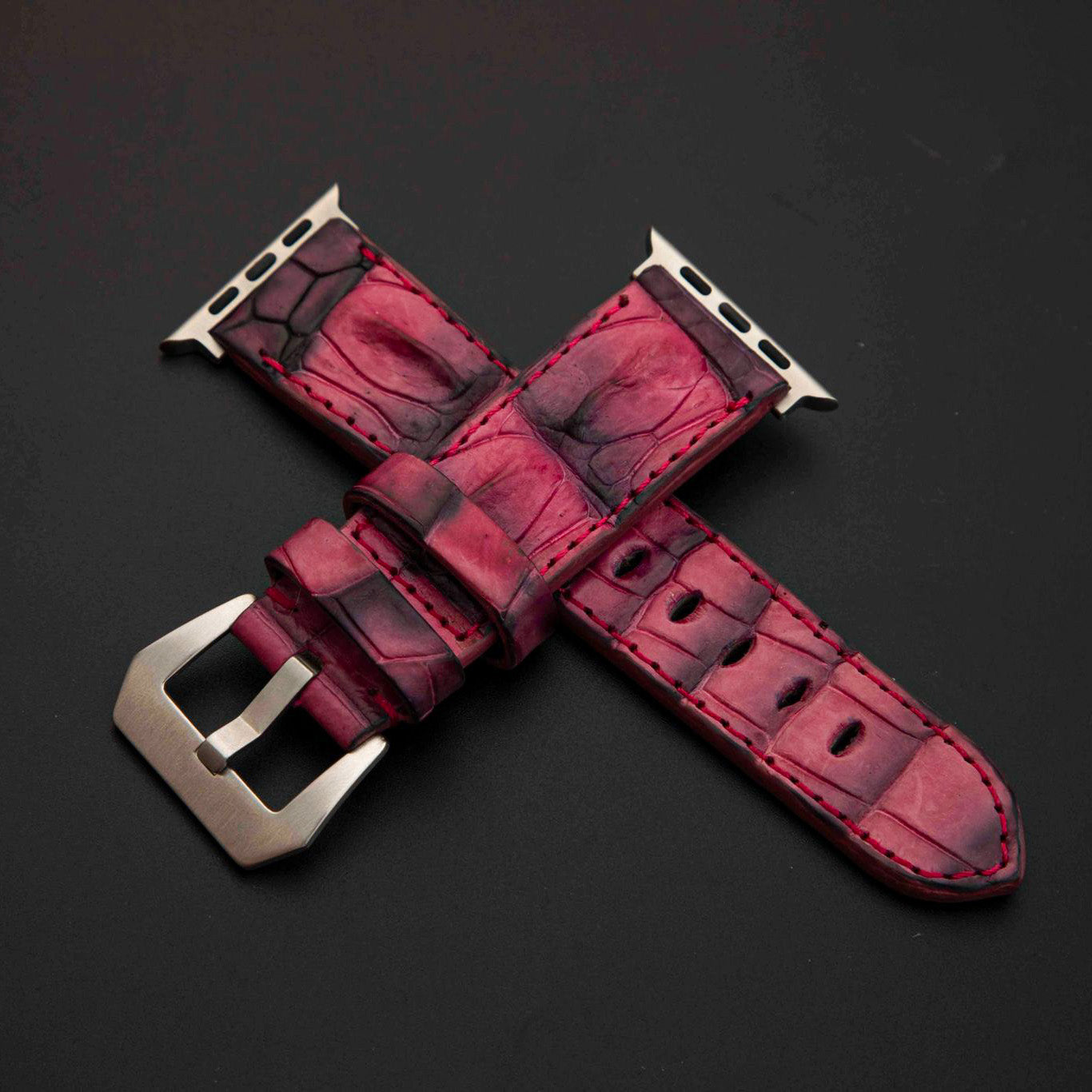 PINK&BLACK CROCODILE HORNBACK LEATHER STRAP