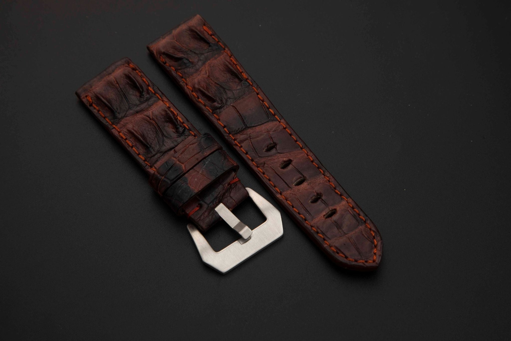 BLACK&RED CROCODILE HORNBACK LEATHER STRAP