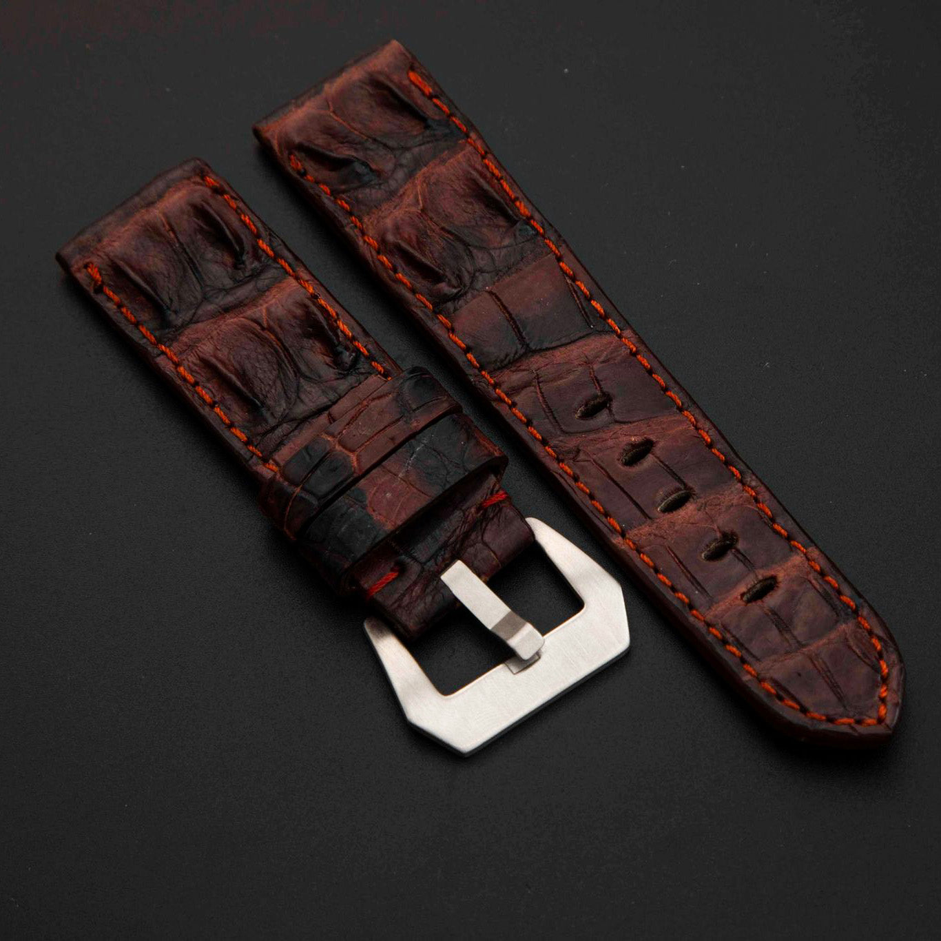 BLACK&RED CROCODILE HORNBACK LEATHER STRAP