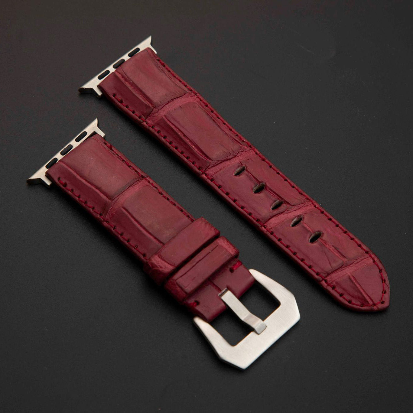 RED CROCODILE BELLY LEATHER STRAP