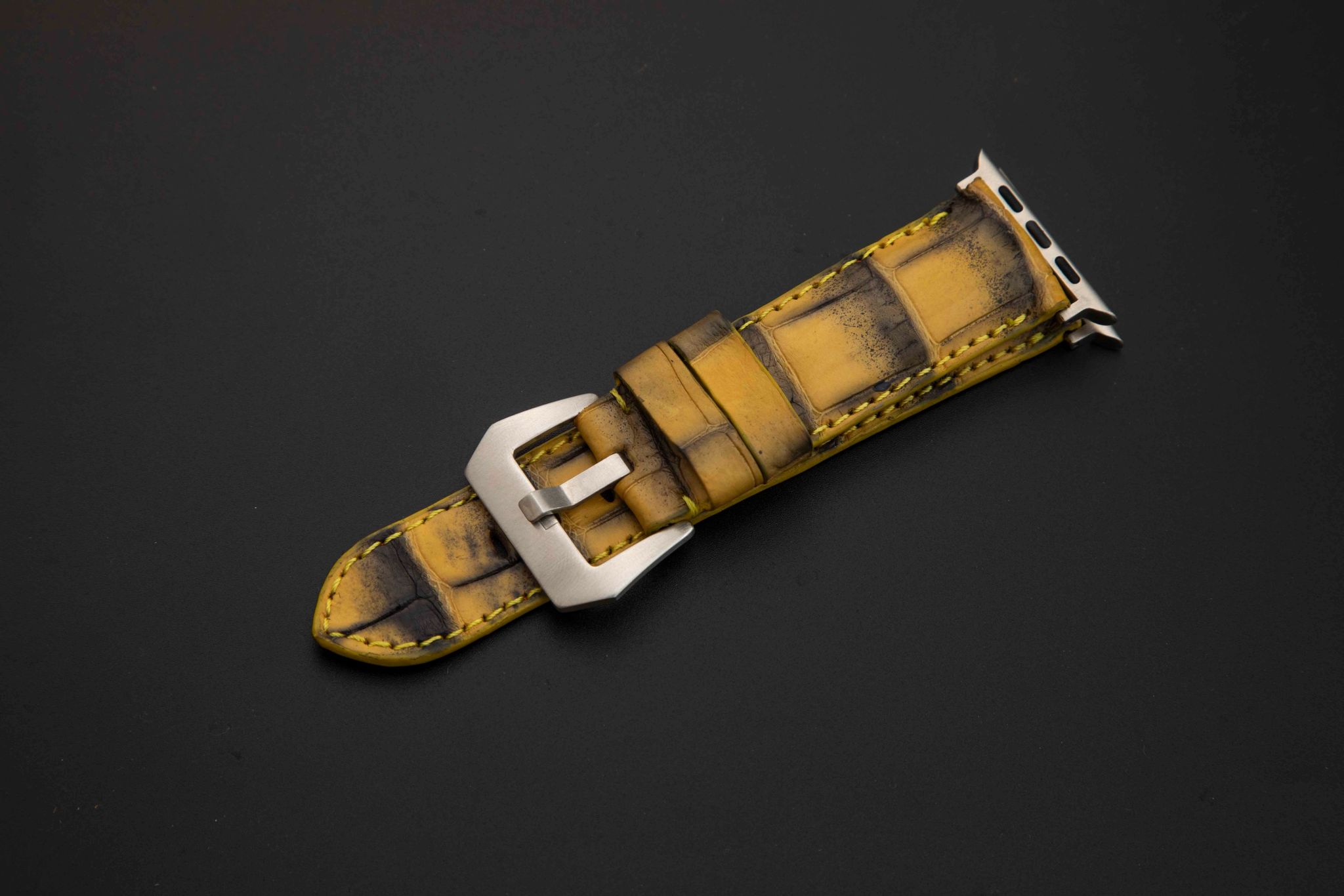 YELLOW&BLACK CROCODILE BELLY LEATHER STRAP