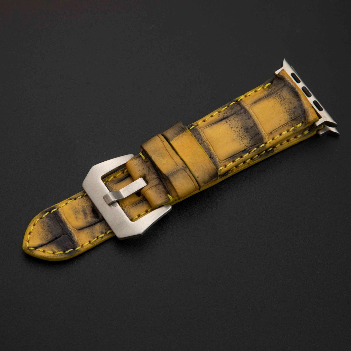 YELLOW&BLACK CROCODILE BELLY LEATHER STRAP