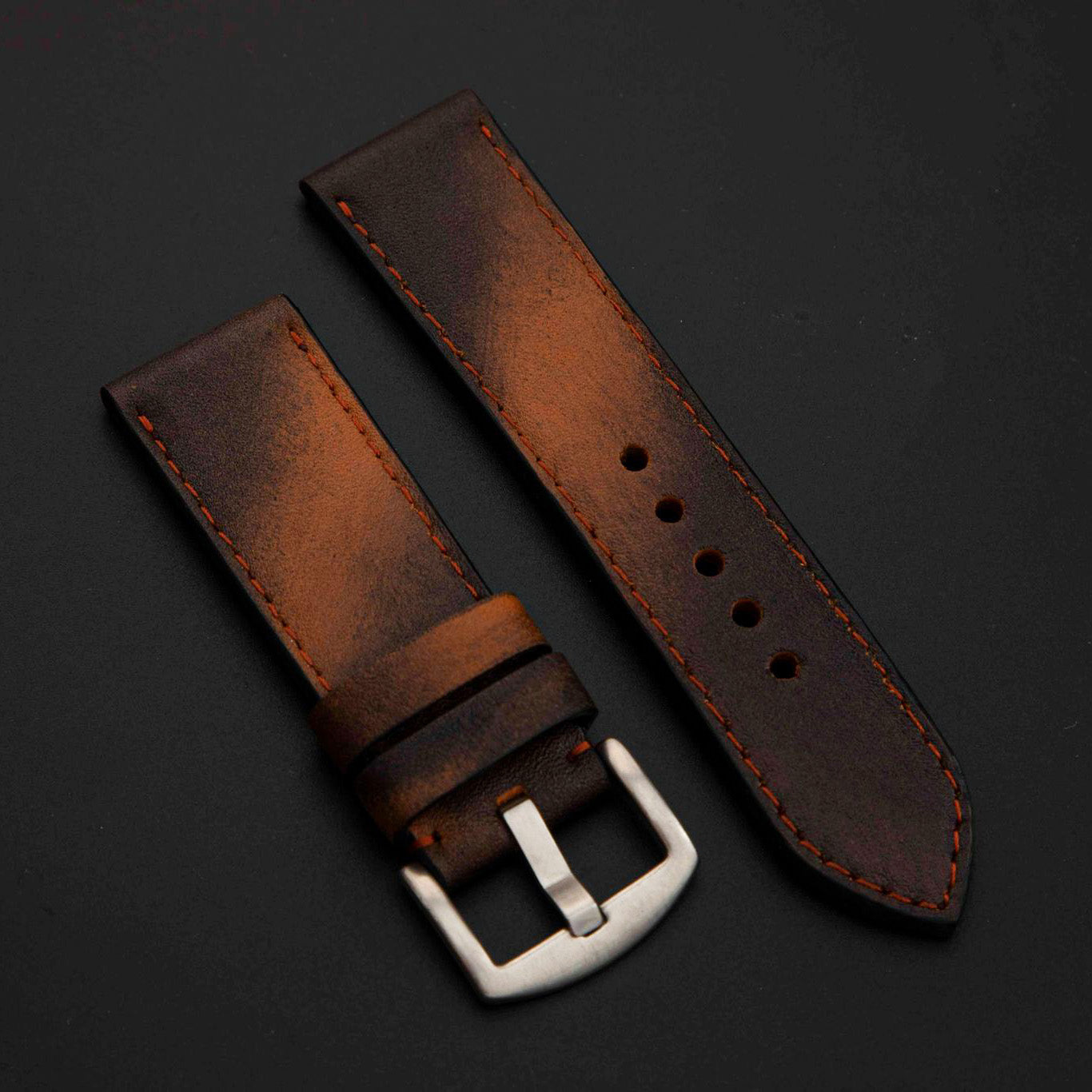 BLACK&BROWN CALF LEATHER STRAP