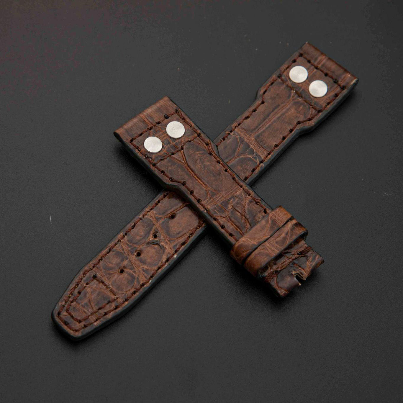 BROWN CROCODILE BELLY LEATHER STRAP