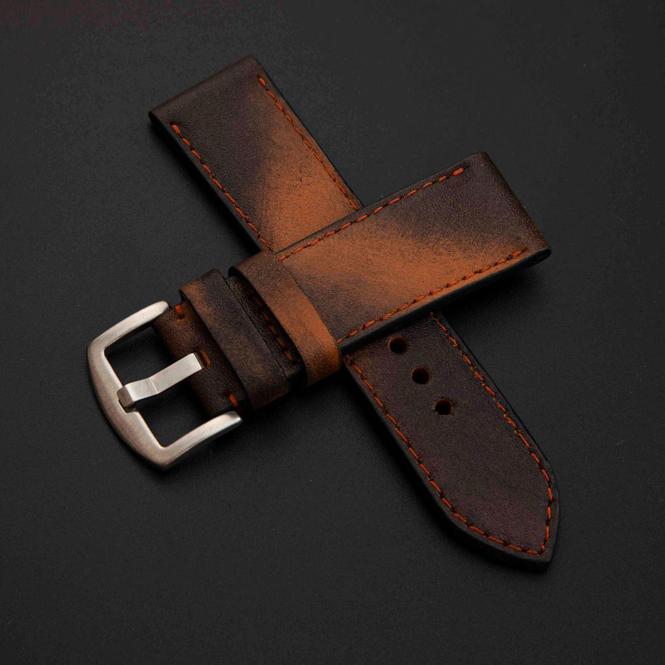 BLACK&BROWN CALF LEATHER STRAP