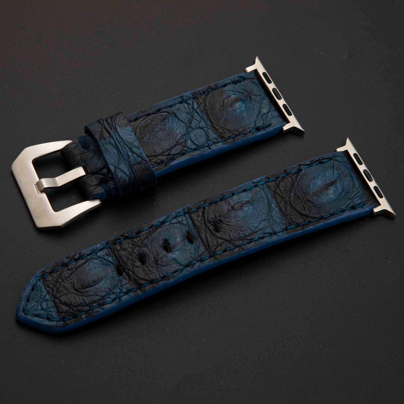 BLUE&BLACK CROCODILE HORNBACK LEATHER STRAP
