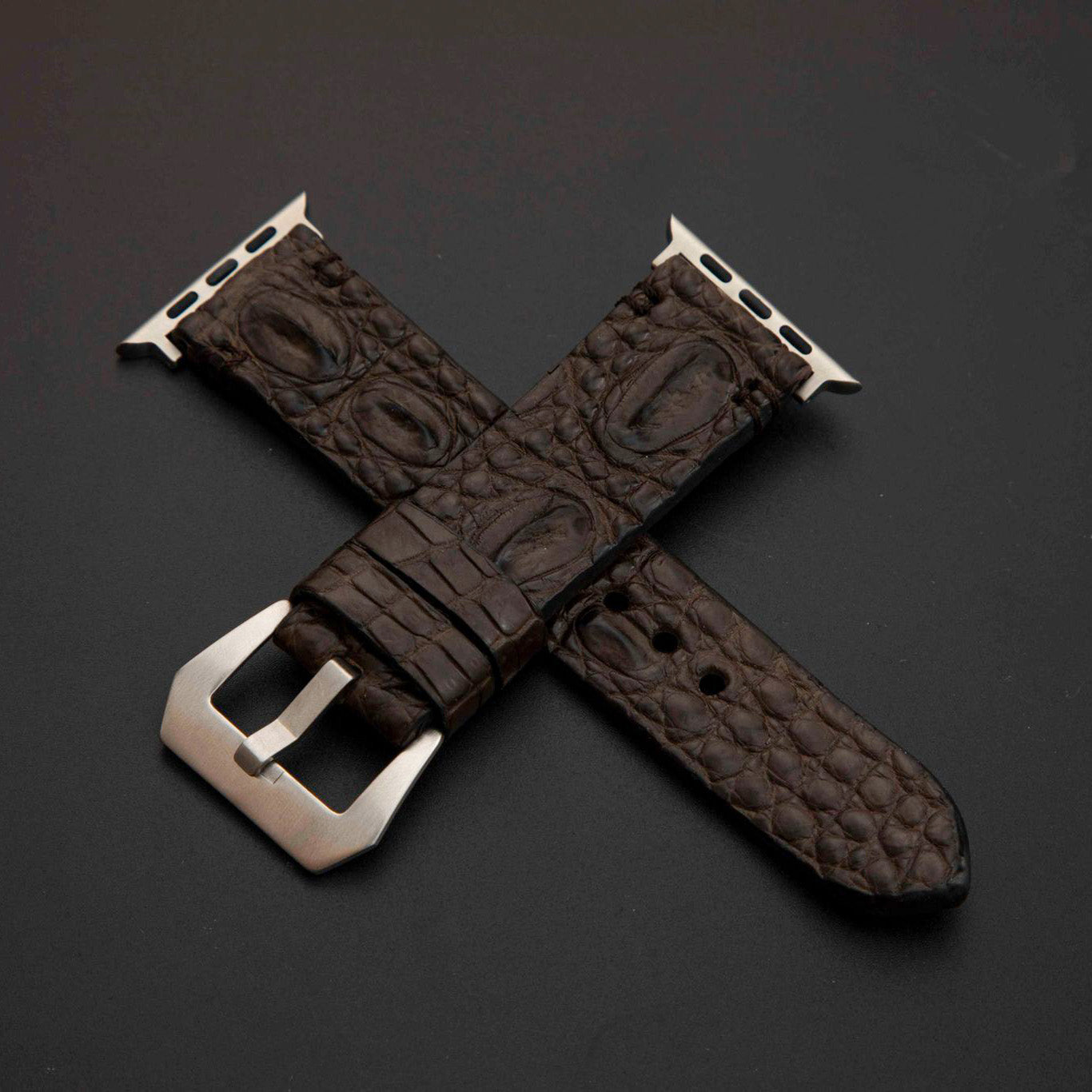 BROWN CROCODILE HORNBACK LEATHER STRAP