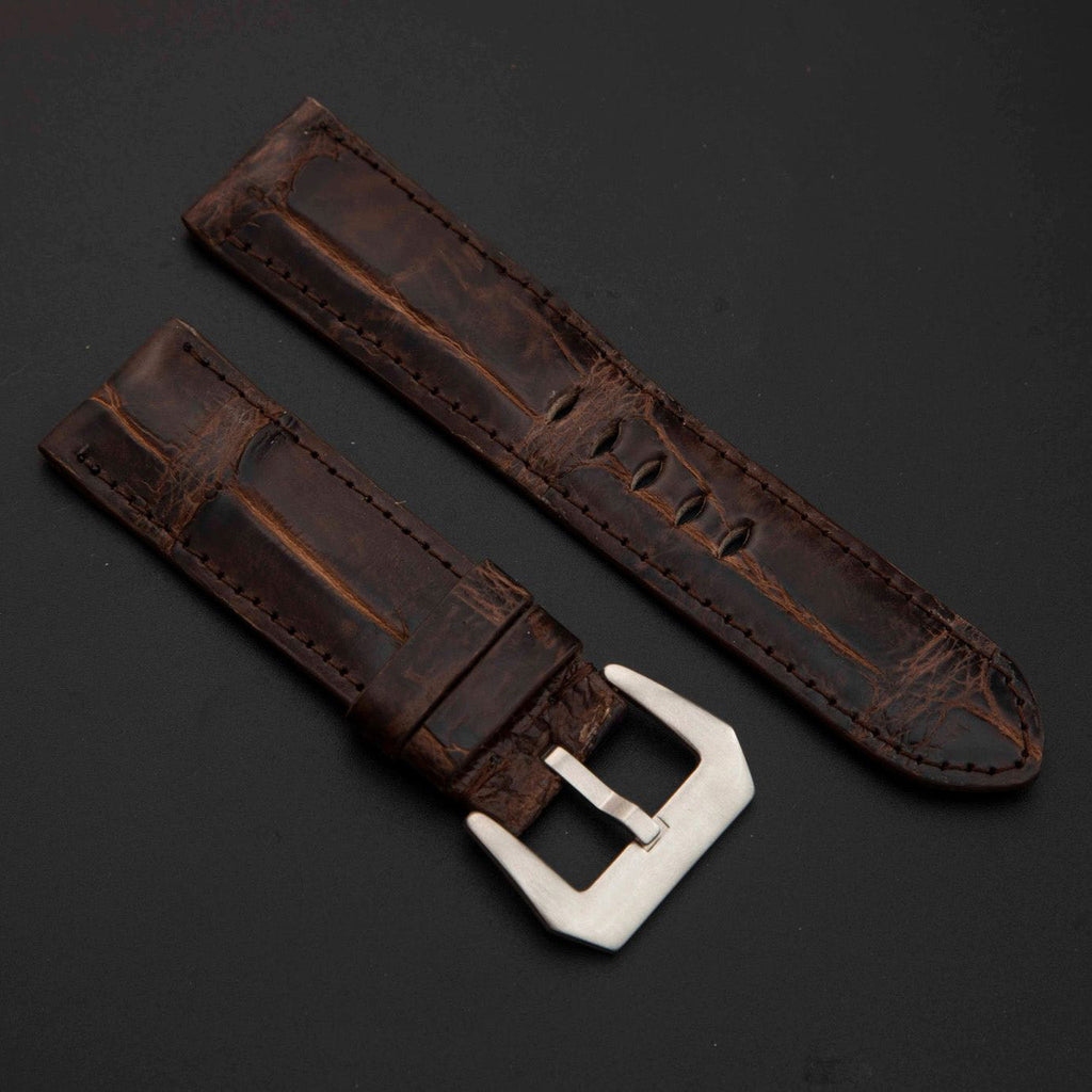 BROWN CROCODILE BELLY LEATHER STRAP