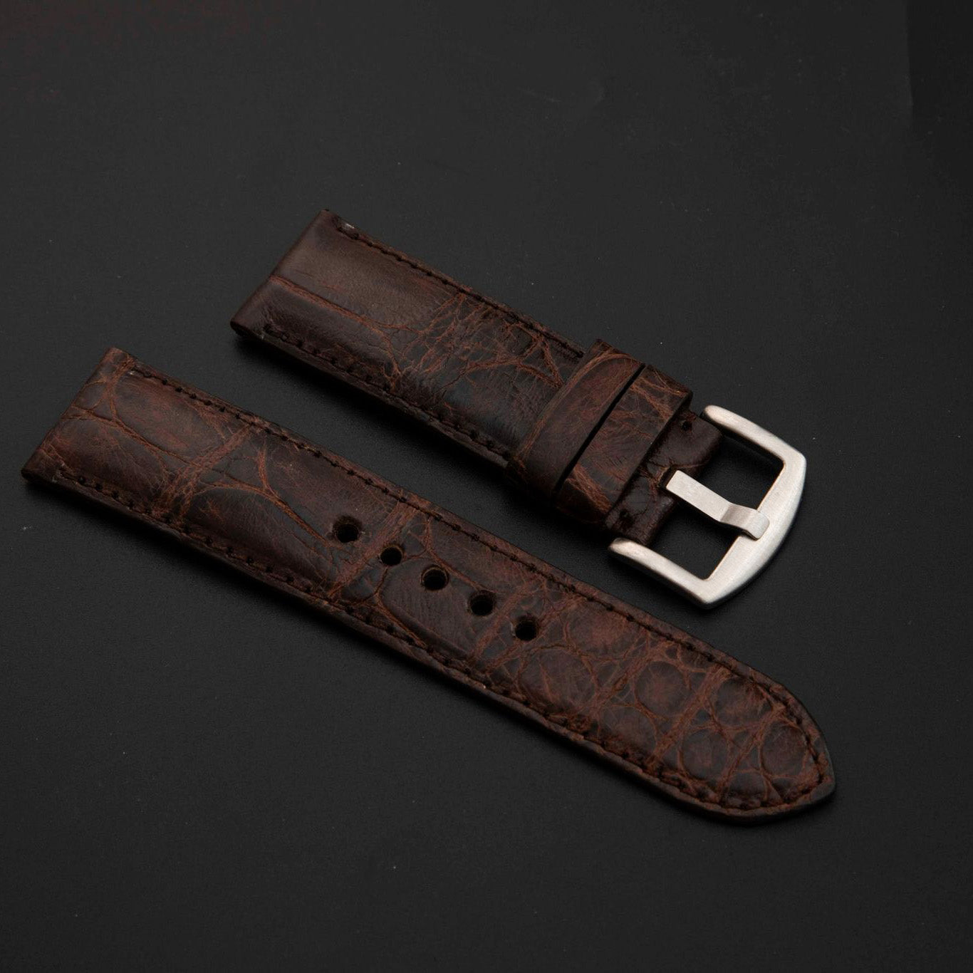BROWN CROCODILE BELLY LEATHER STRAP