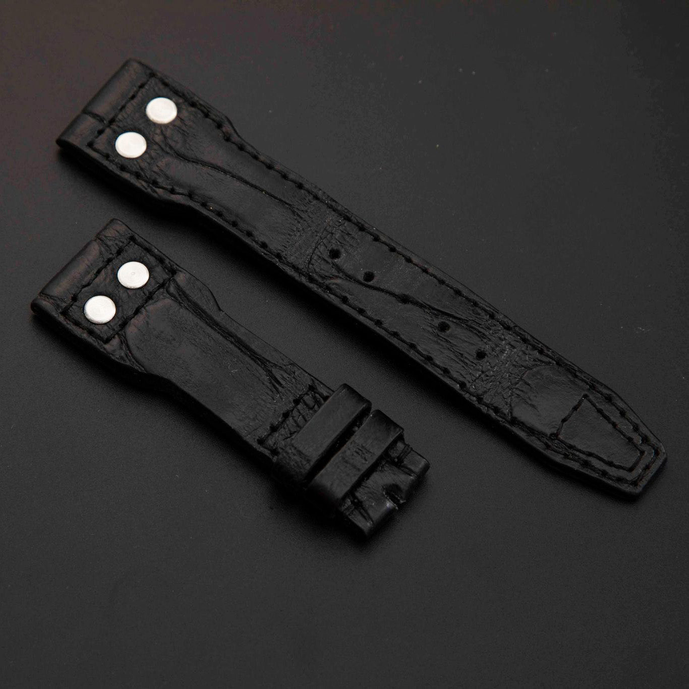 BLACK CROCODILE BELLY LEATHER STRAP