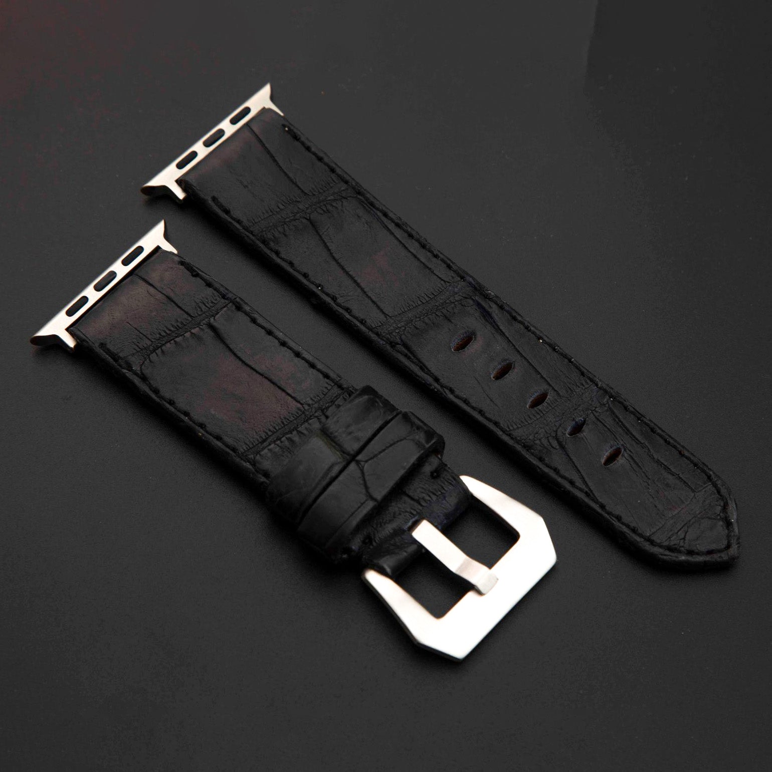 BLACK CROCODILE BELLY LEATHER STRAP