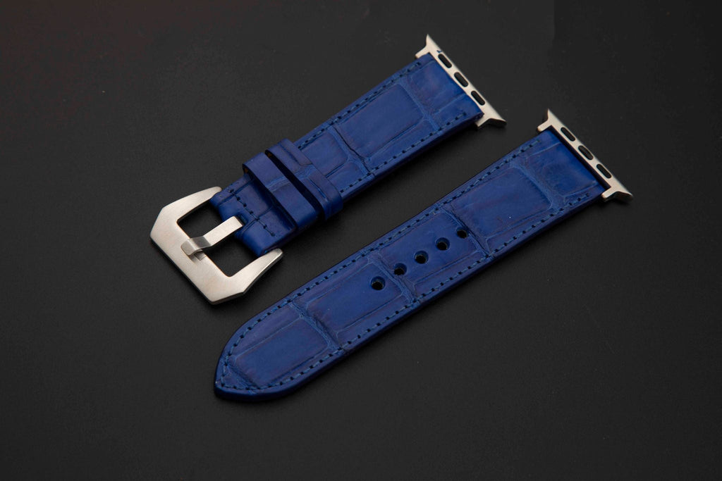 BLUE CROCODILE BELLY LEATHER STRAP