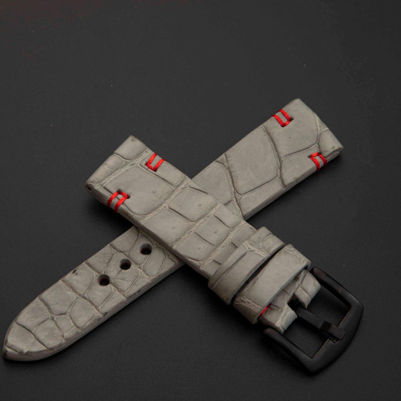 GREY CROCODILE BELLY LEATHER STRAP