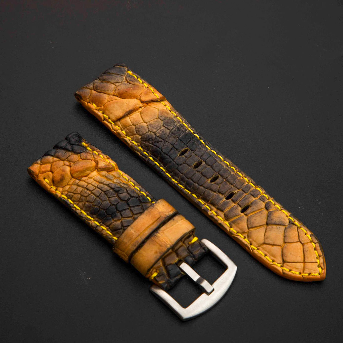 YELLOW&BLACK CROCODILE HORNBACK LEATHER STRAP