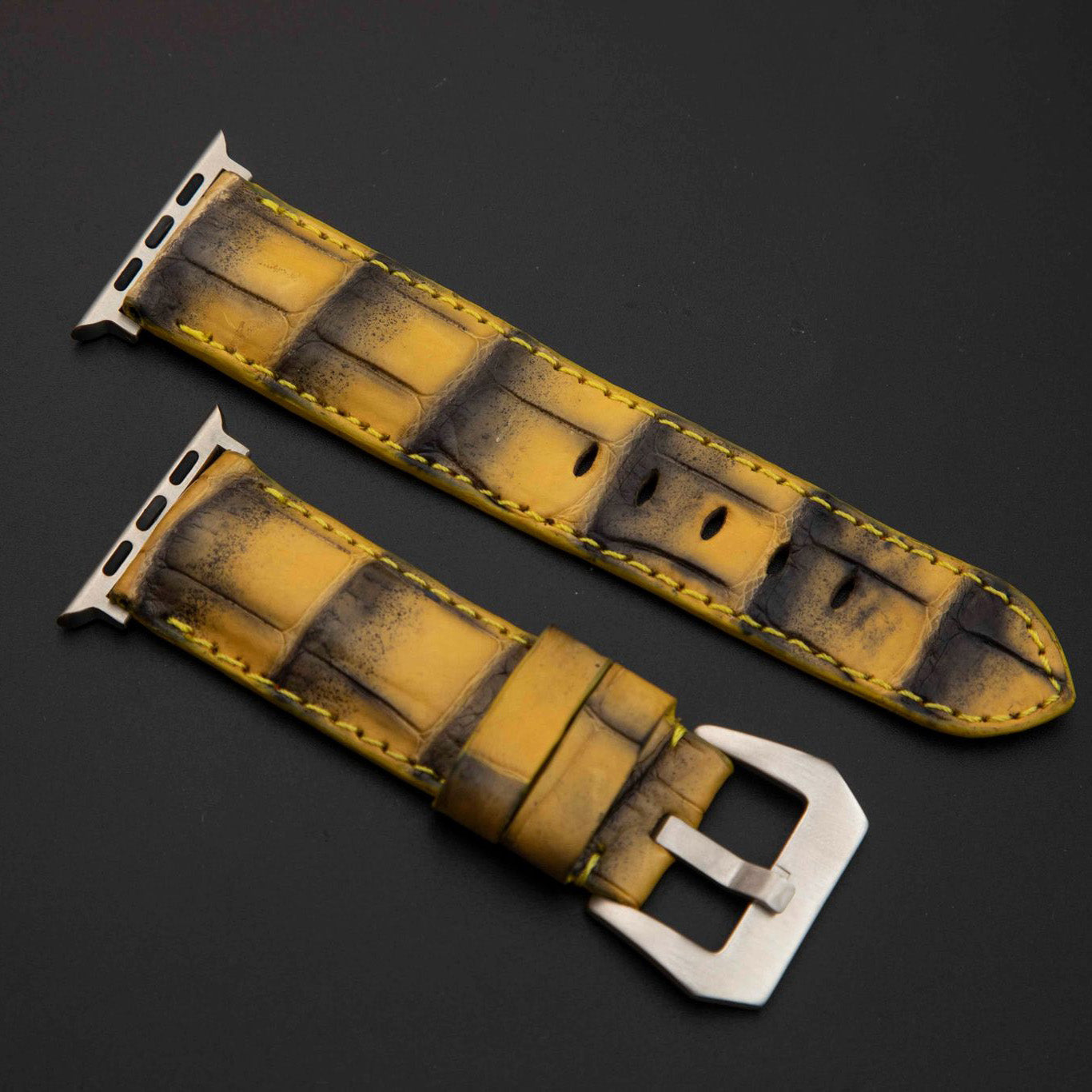 YELLOW&BLACK CROCODILE BELLY LEATHER STRAP