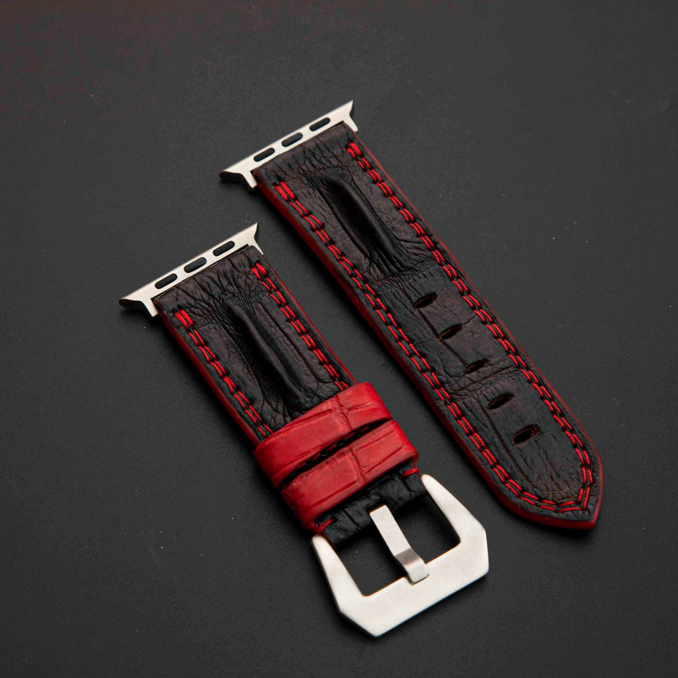 BLACK CROCODILE HORNBACK LEATHER STRAP