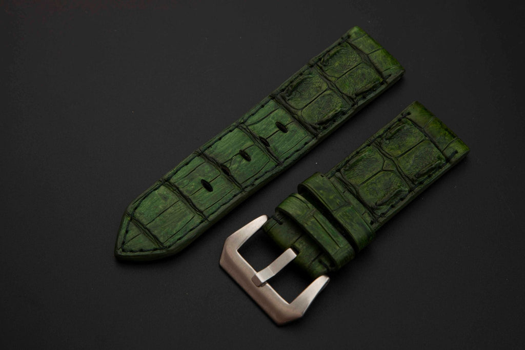 GREEN CROCODILE HORNBACK LEATHER STRAP