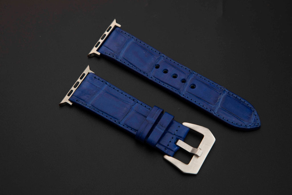 BLUE CROCODILE BELLY LEATHER STRAP