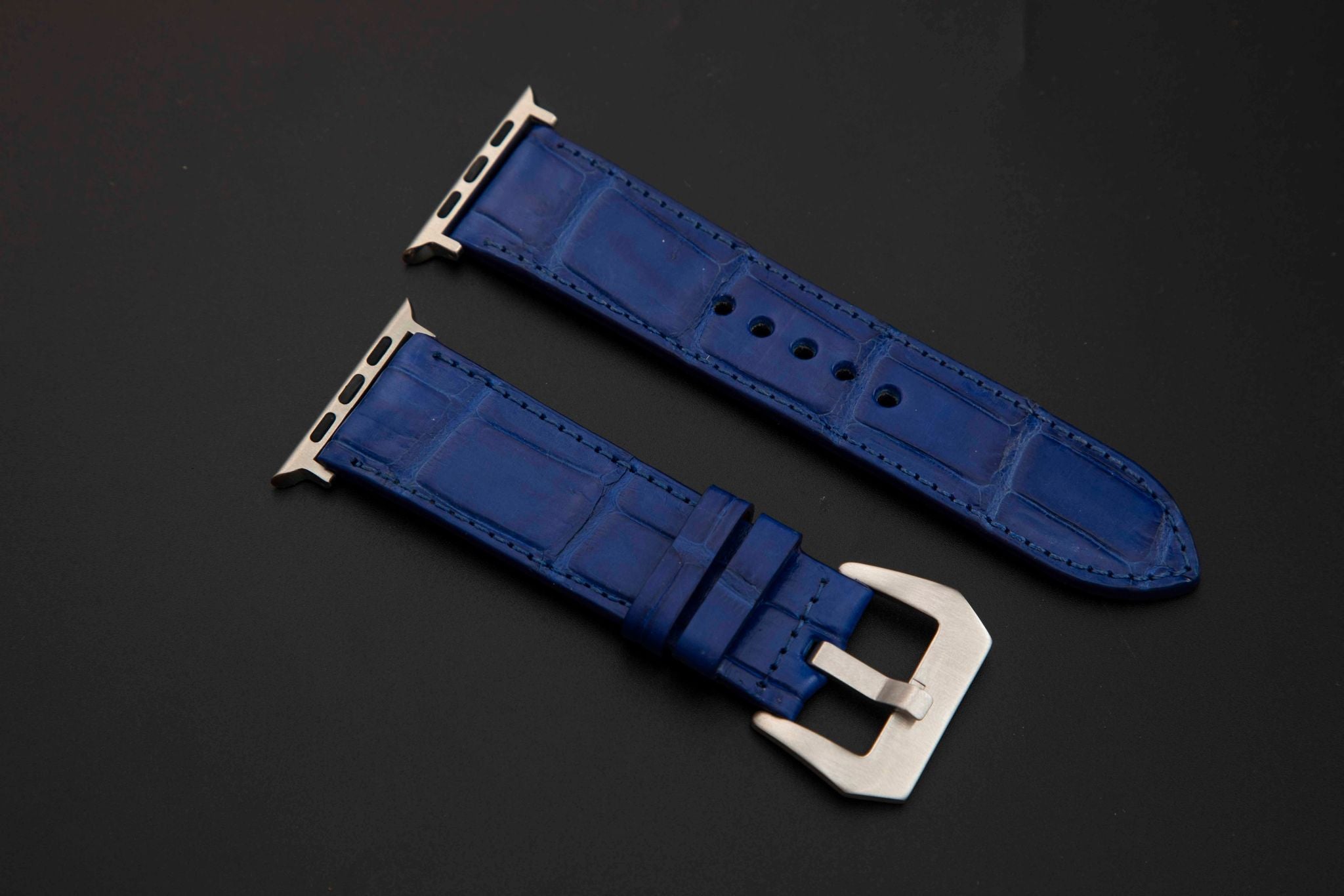 BLUE CROCODILE BELLY LEATHER STRAP