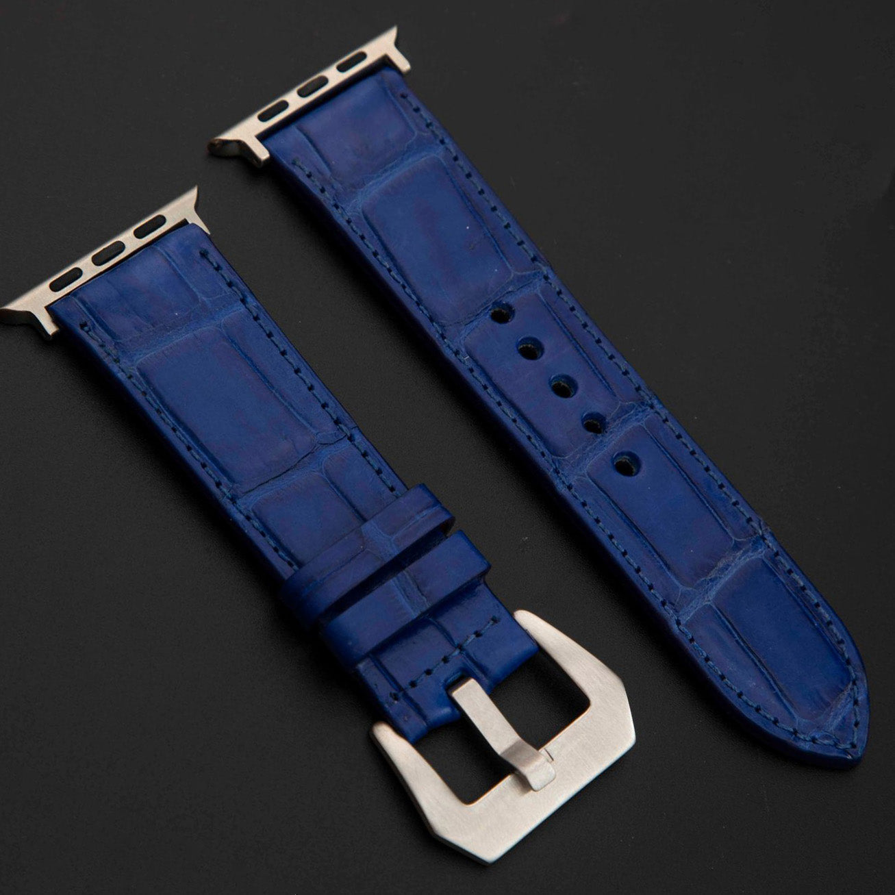 BLUE CROCODILE BELLY LEATHER STRAP