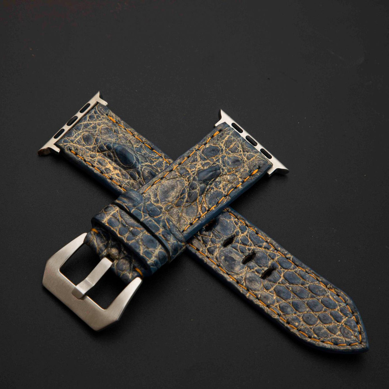 BLUE&GOLD CROCODILE HORNBACK LEATHER STRAP