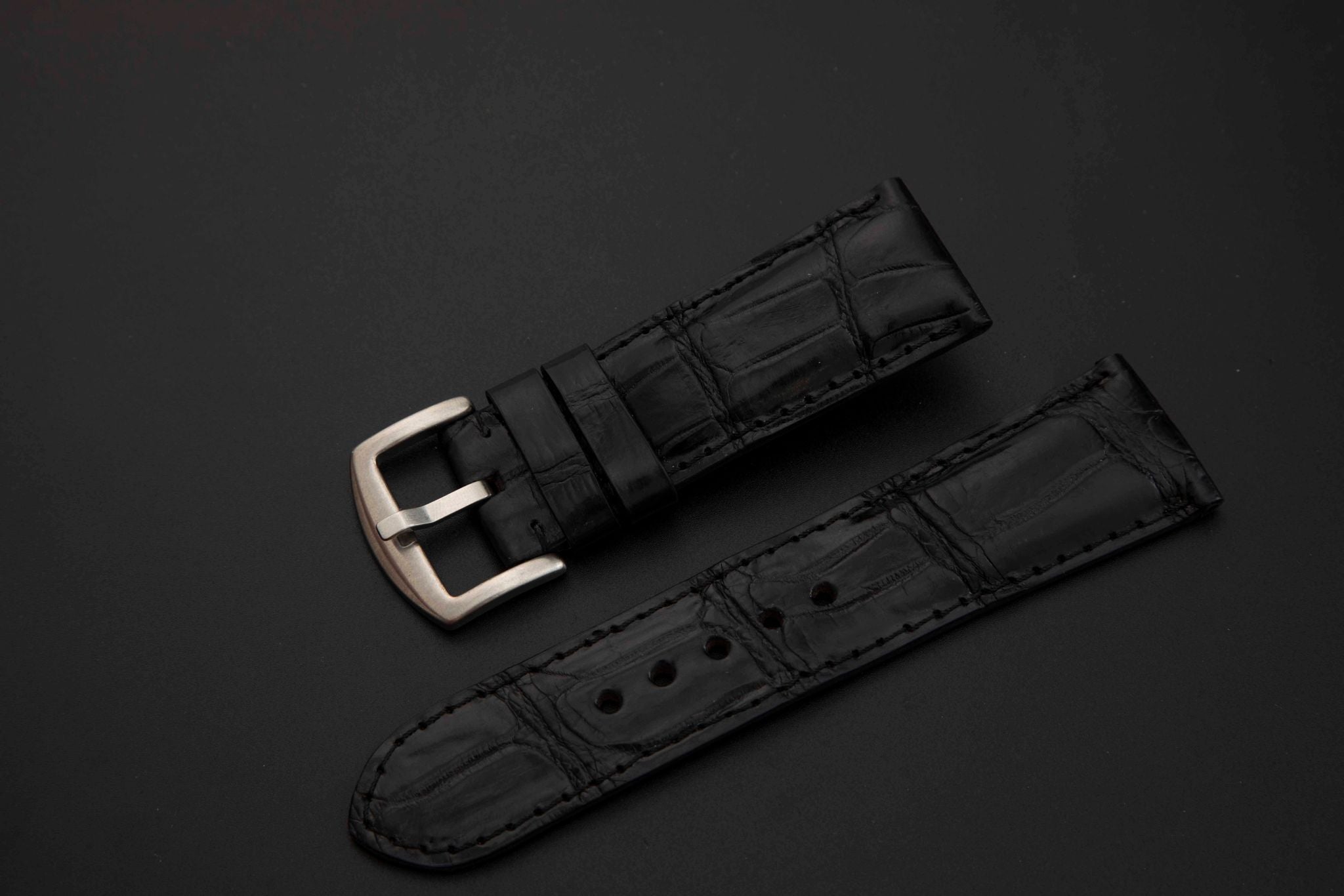 BLACK CROCODILE BELLY LEATHER STRAP - Lac Crado 