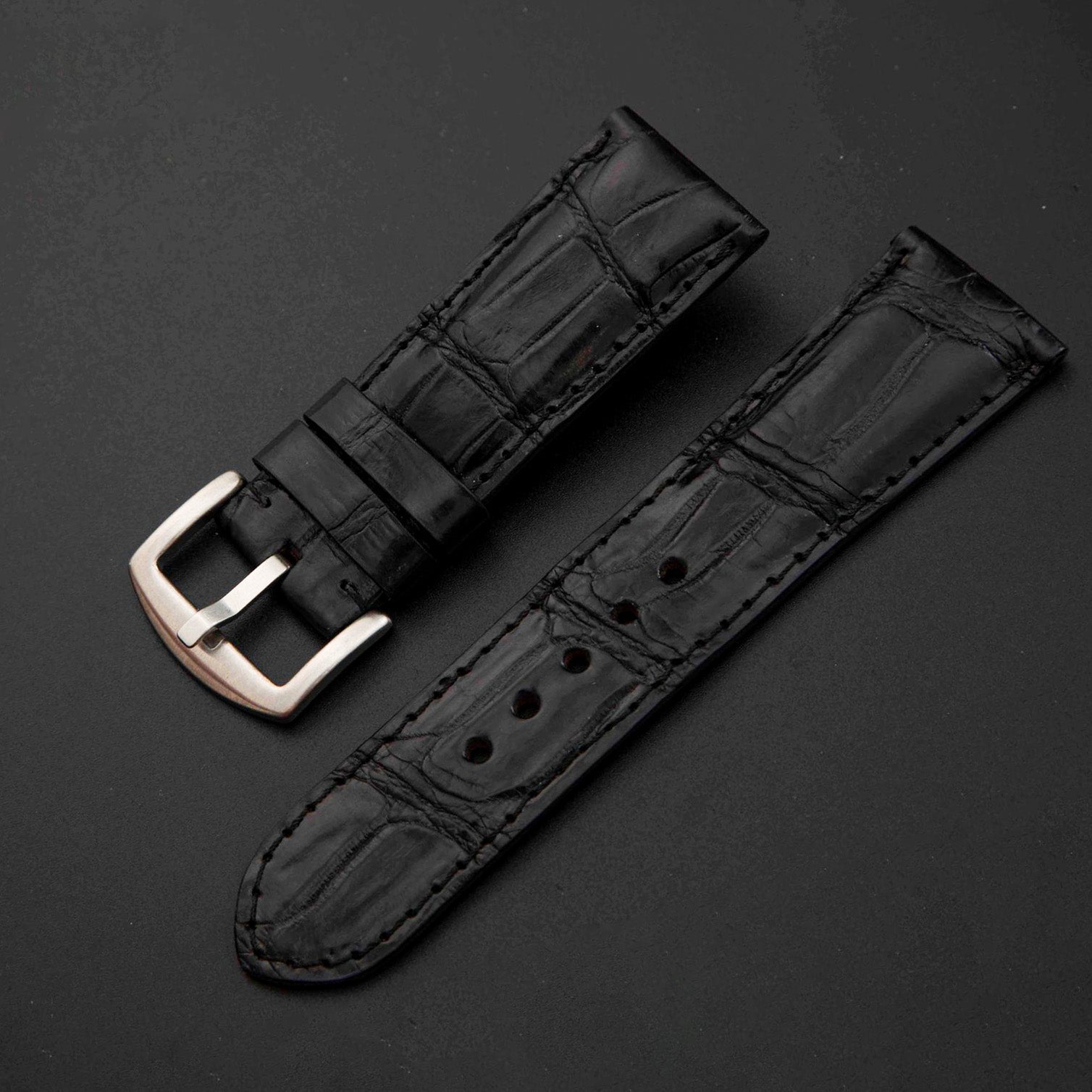 BLACK CROCODILE BELLY LEATHER STRAP